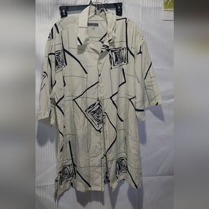 Mench XLT Navy Blue & White Abstract Button Down Short Sleeve Lightweight Shirt